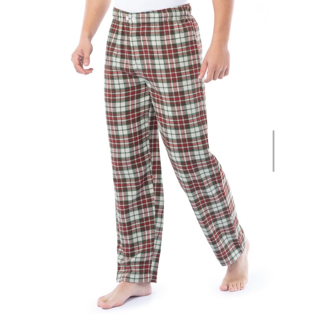 Fruit of the Loom Mens Flannel Pajama Set M Red Green Plaid Sleepwear New - Picture 5 of 8